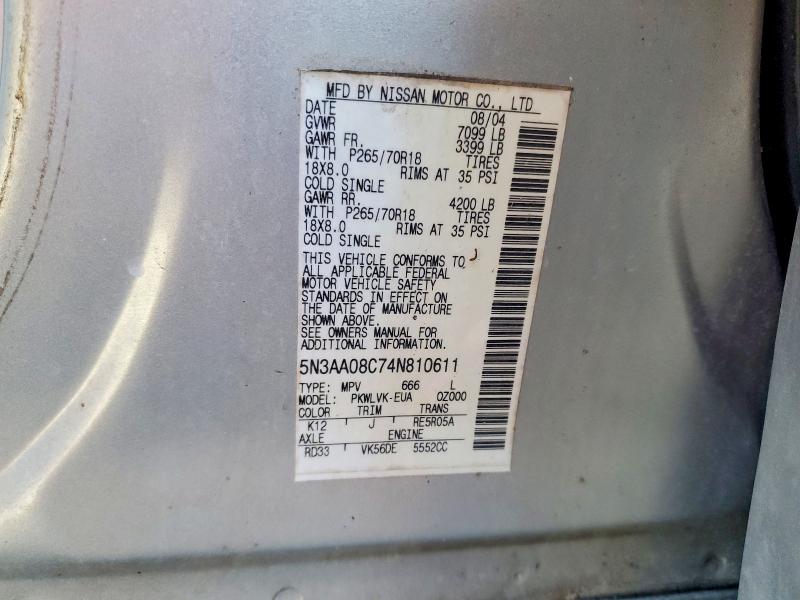 Aukcja sprzedaży 2004 Infiniti Qx56, vin: 5N3AA08C74N810611, numer aukcji: 68558166