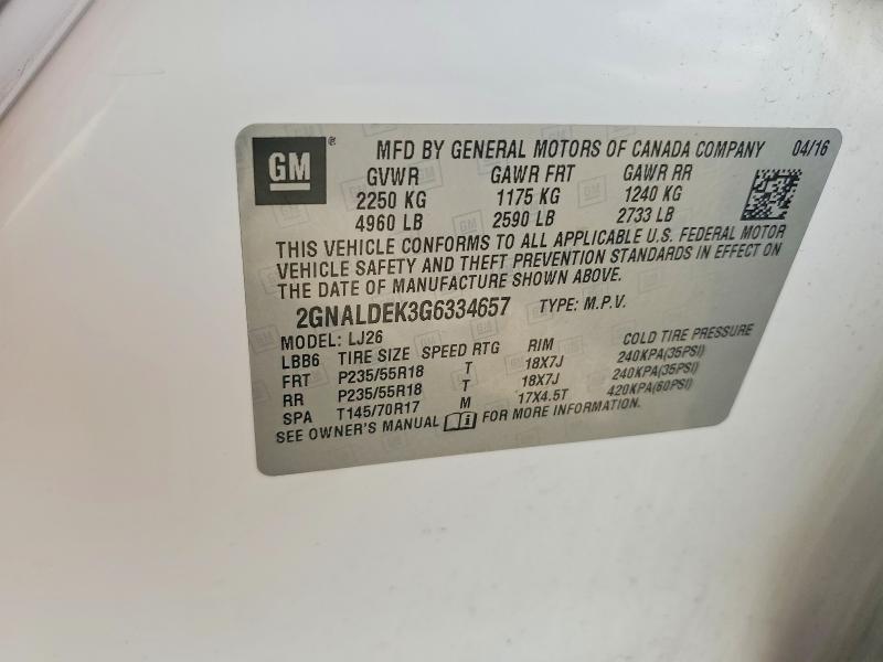 Aukcja sprzedaży 2016 Chevrolet Equinox, vin: 2GNALDEK3G6334657, numer aukcji: 69974936