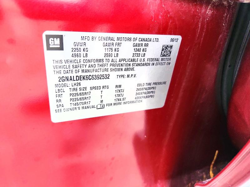 2012 Chevrolet Equinox მანქანა იყიდება აუქციონზე, vin: 2GNALDEK6C6392532, აუქციონის ნომერი: 69949206