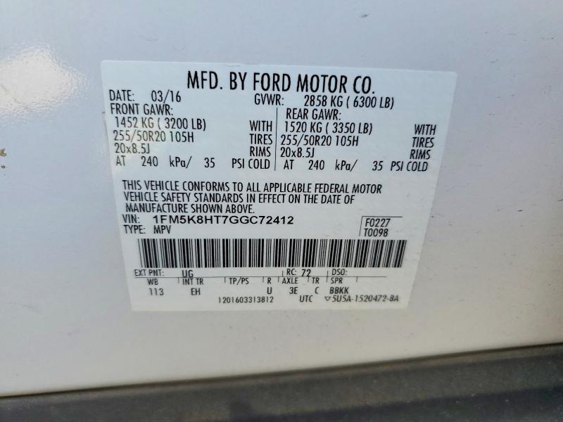 2016 Ford Explorer მანქანა იყიდება აუქციონზე, vin: 1FM5K8HT7GGC72412, აუქციონის ნომერი: 70819216