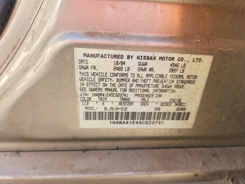 2005 Nissan Maxima მანქანა იყიდება აუქციონზე, vin: 1N4BA41E45C822741, აუქციონის ნომერი: 68089556