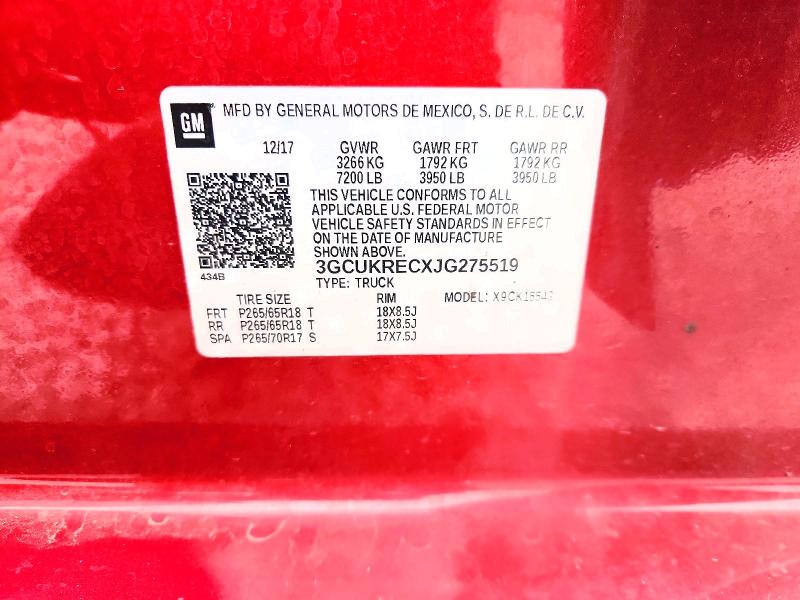 Aukcja sprzedaży 2018 Chevrolet Silverado, vin: 3GCUKRECXJG275519, numer aukcji: 70432286