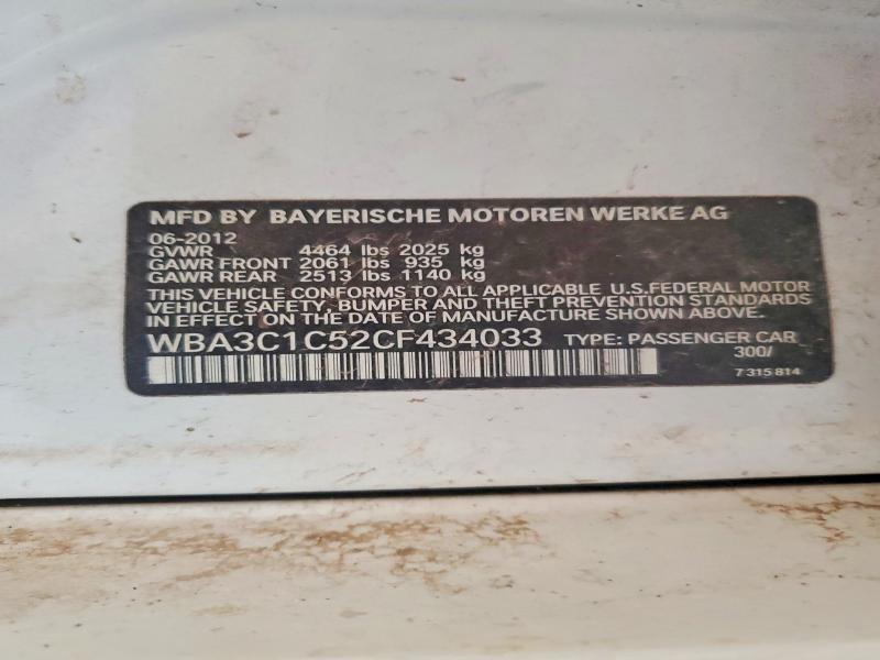 68844986 :رقم المزاد ، WBA3C1C52CF434033 vin ، 2012 Bmw 328 مزاد بيع