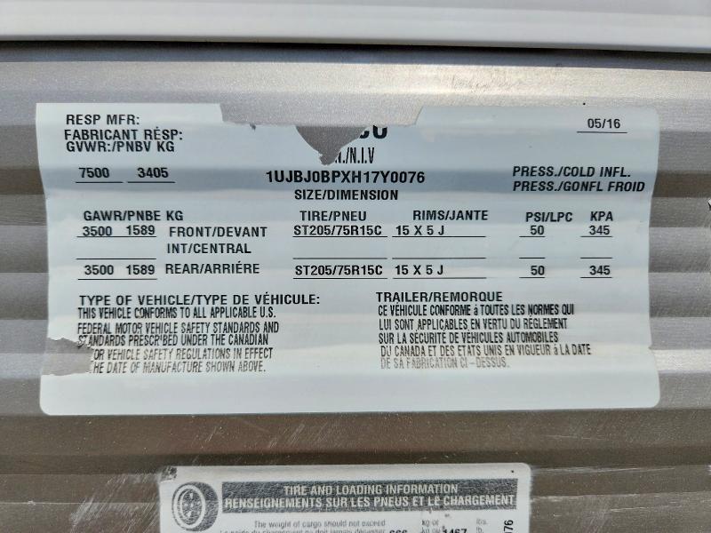Продаж на аукціоні авто 2017 Jaco Jay Flight Trv Trail, vin: 1UJBJ0BPXH17Y0076, номер лоту: 70495936