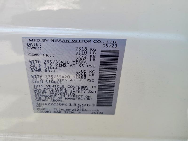 68064366 :رقم المزاد ، 5N1AZ2CJ0PC135963 vin ، 2023 Nissan Murano مزاد بيع