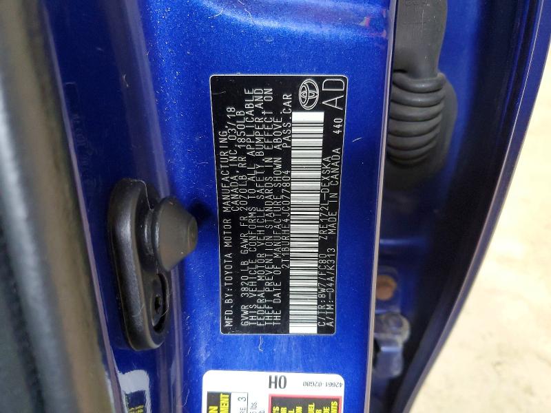 2018 Toyota Corolla მანქანა იყიდება აუქციონზე, vin: 2T1BURHE4JC077804, აუქციონის ნომერი: 69809036