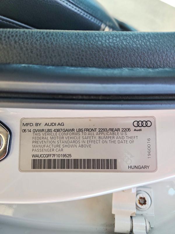 2015 Audi A3 მანქანა იყიდება აუქციონზე, vin: WAUCCGFF7F1019525, აუქციონის ნომერი: 68057026