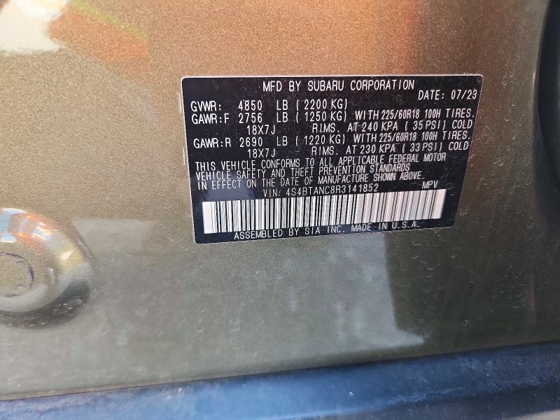 Aukcja sprzedaży 2024 Subaru Outback, vin: 4S4BTANC8R3141852, numer aukcji: 68318726