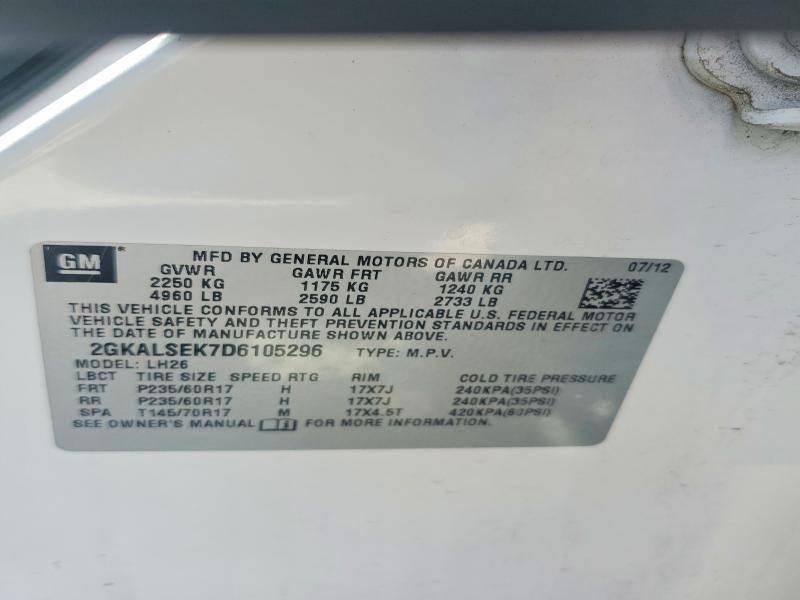 67416856 :رقم المزاد ، 2GKALSEK7D6105296 vin ، 2013 Gmc Terrain مزاد بيع