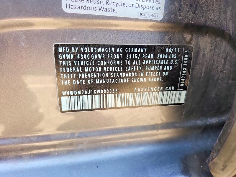 67683196 :رقم المزاد ، WVWDM7AJ1CW093358 vin ، 2012 Volkswagen Golf مزاد بيع