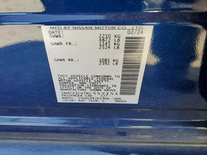 Aukcja sprzedaży 2024 Nissan Leaf, vin: 1N4CZ1CV7RC557151, numer aukcji: 67932226