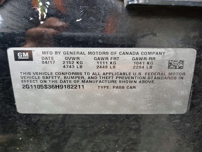 2017 Chevrolet Impala მანქანა იყიდება აუქციონზე, vin: 2G1105S36H9182211, აუქციონის ნომერი: 69841846