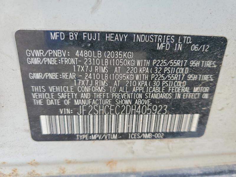 69247736 :رقم المزاد ، JF2SHCEC2DH405923 vin ، 2013 Subaru Forester مزاد بيع