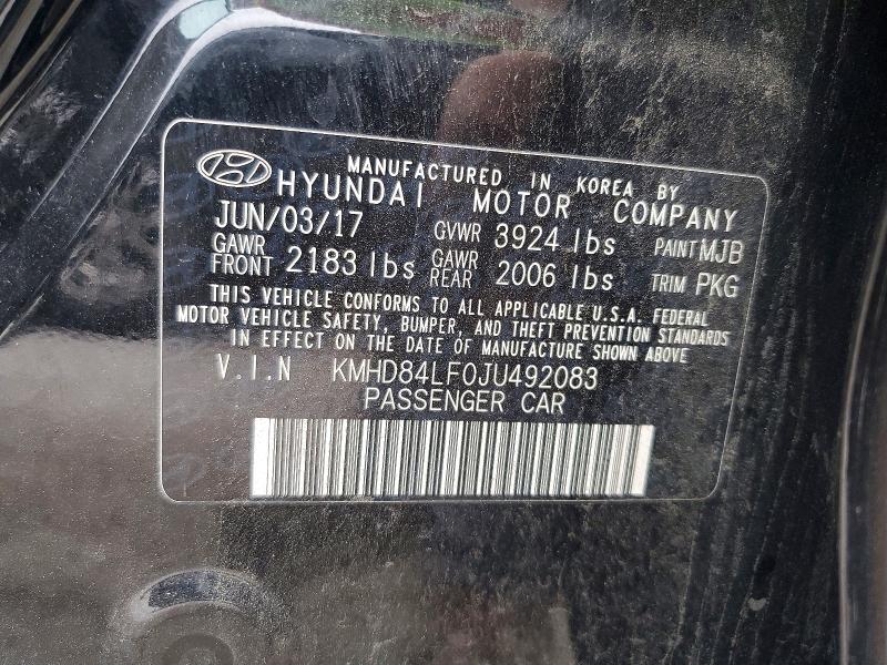 70743146 :رقم المزاد ، KMHD84LF0JU492083 vin ، 2018 Hyundai Elantra مزاد بيع