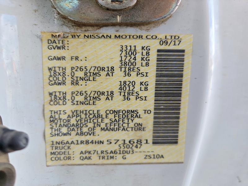 Продаж на аукціоні авто 2017 Nissan Titan, vin: 1N6AA1R84HN571681, номер лоту: 68977466