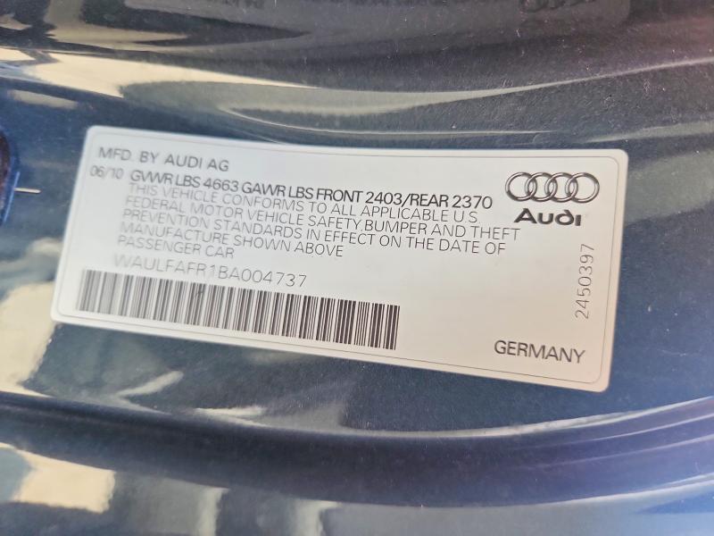 2011 Audi A5 მანქანა იყიდება აუქციონზე, vin: WAULFAFR1BA004737, აუქციონის ნომერი: 67555126