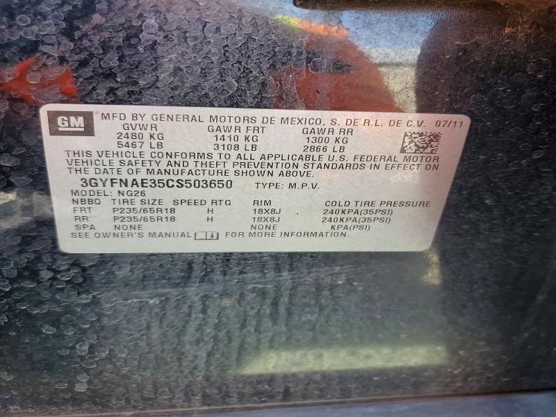 2012 Cadillac Srx მანქანა იყიდება აუქციონზე, vin: 3GYFNAE35CS503650, აუქციონის ნომერი: 69760616