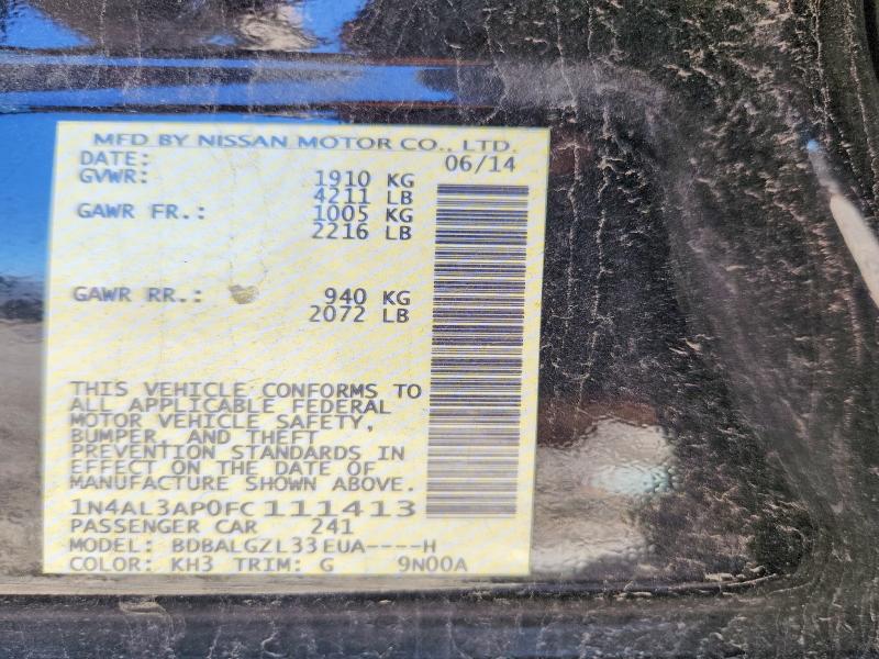 68450166 :رقم المزاد ، 1N4AL3AP0FC111413 vin ، 2015 Nissan Altima مزاد بيع