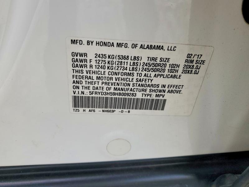 68945736 :رقم المزاد ، 5FRYD3H59HB009283 vin ، 2017 Acura Mdx مزاد بيع