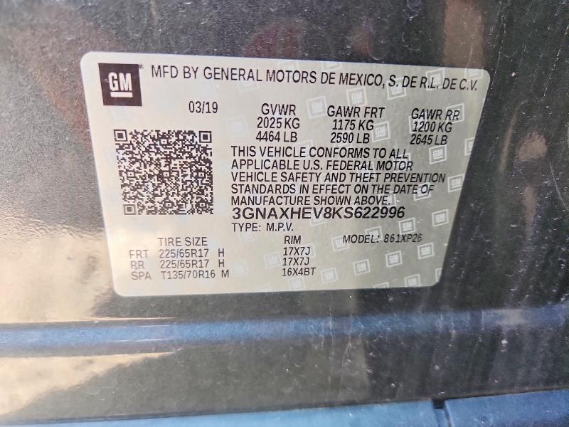67308336 :رقم المزاد ، 3GNAXHEV8KS622996 vin ، 2019 Chevrolet Equinox مزاد بيع