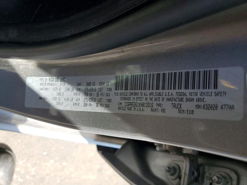 69351726 :رقم المزاد ، 1C6RREBG1KN813316 vin ، 2019 Ram 1500 مزاد بيع