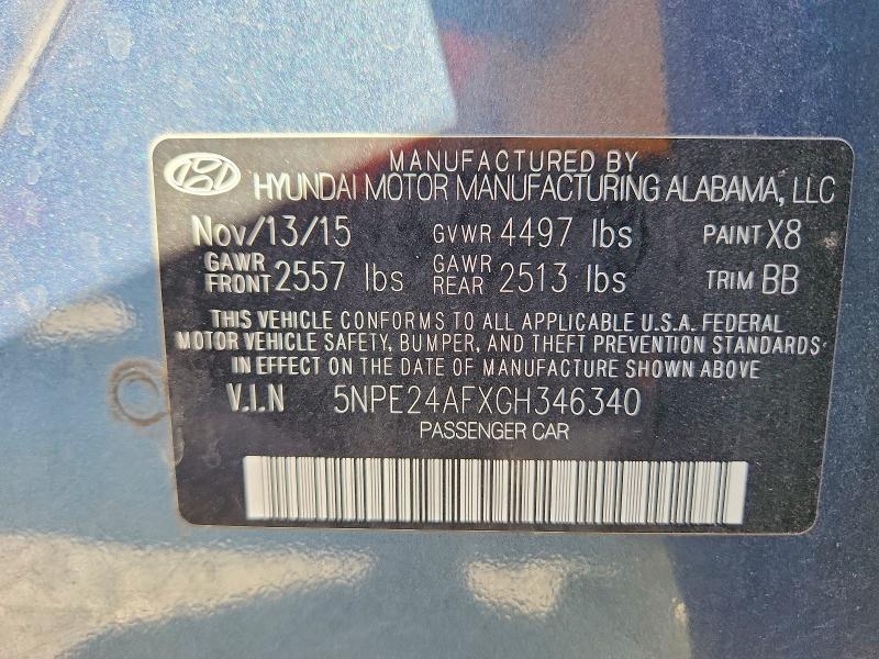Aukcja sprzedaży 2016 Hyundai Sonata, vin: 5NPE24AFXGH346340, numer aukcji: 65963526