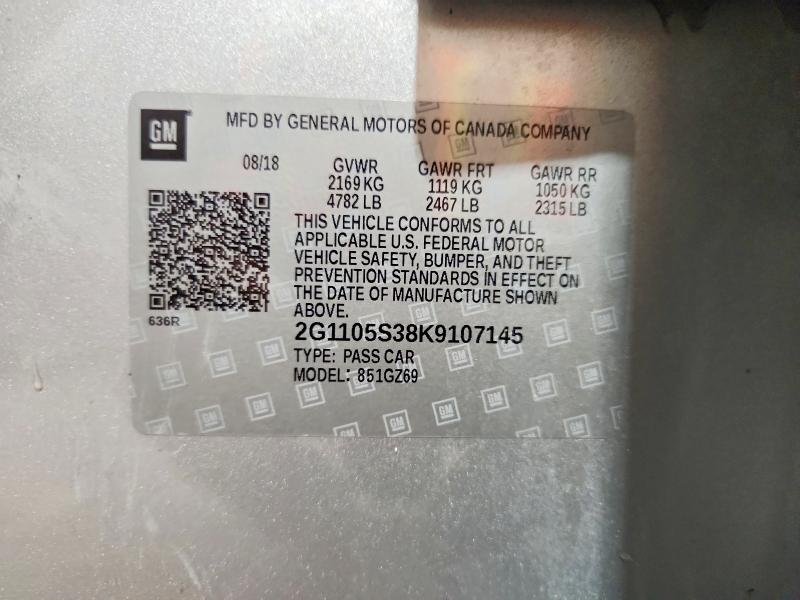 Продаж на аукціоні авто 2019 Chevrolet Impala, vin: 2G1105S38K9107145, номер лоту: 68760616