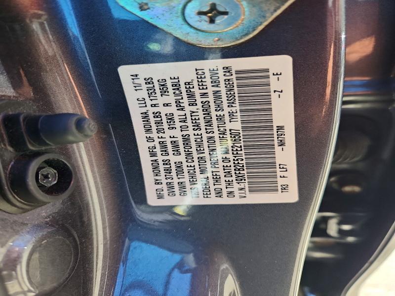 Продажа на аукционе авто 2015 Honda Civic, vin: 19XFB2F51FE216507, номер лота: 70516606