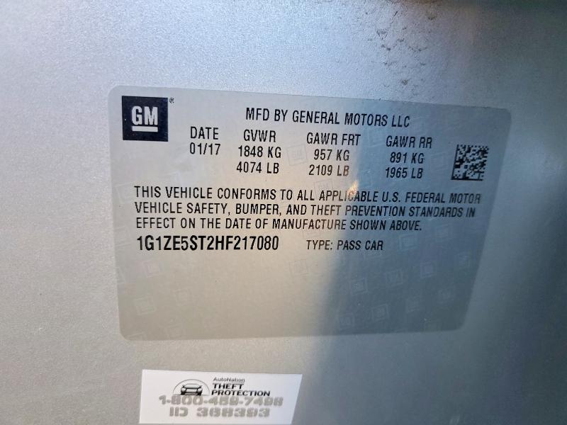 67767586 :رقم المزاد ، 1G1ZE5ST2HF217080 vin ، 2017 Chevrolet Malibu مزاد بيع