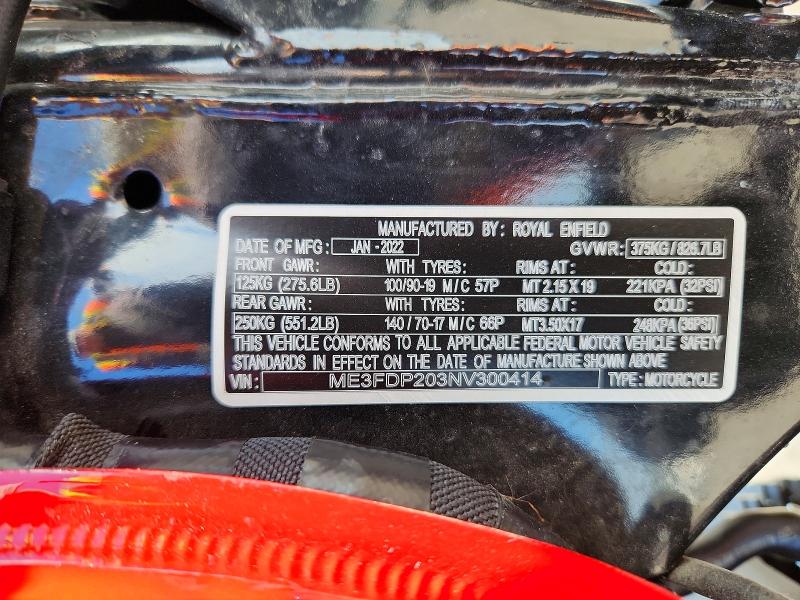 2022 Royal Enfield Motors Meteor 350 მანქანა იყიდება აუქციონზე, vin: ME3FDP203NV300414, აუქციონის ნომერი: 68268666