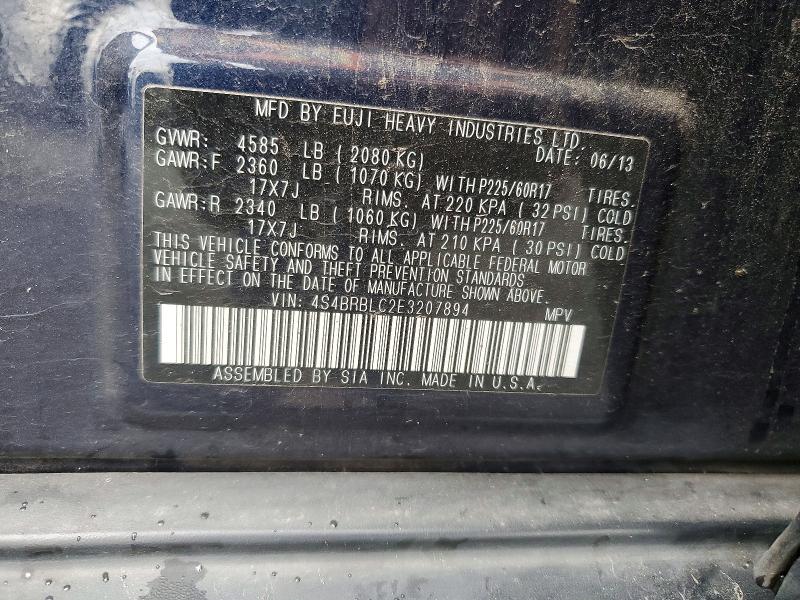 2014 Subaru Outback მანქანა იყიდება აუქციონზე, vin: 4S4BRBLC2E3207894, აუქციონის ნომერი: 67508606