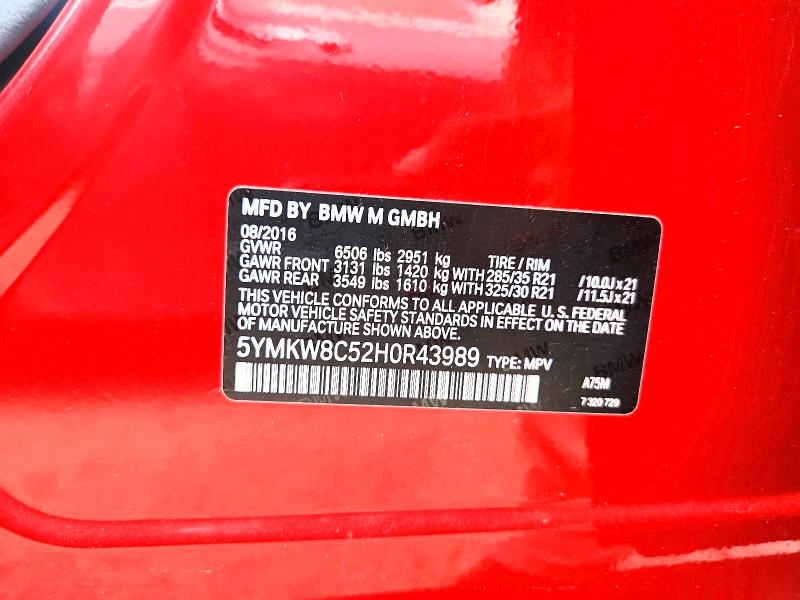 69038716 :رقم المزاد ، 5YMKW8C52H0R43989 vin ، 2017 Bmw X6 مزاد بيع