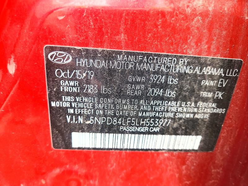 66979966 :رقم المزاد ، 5NPD84LF5LH553977 vin ، 2020 Hyundai Elantra مزاد بيع