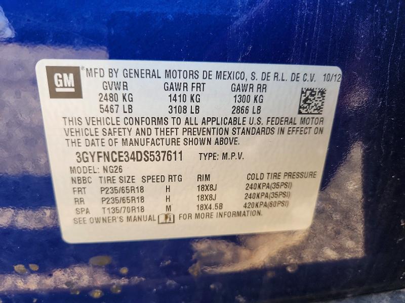 67171526 :رقم المزاد ، 3GYFNCE34DS537611 vin ، 2013 Cadillac Srx مزاد بيع