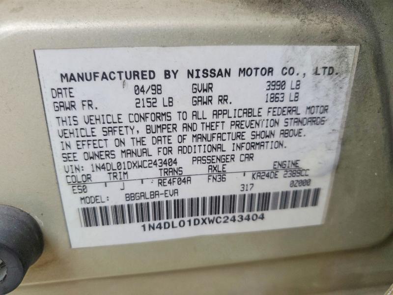 Aukcja sprzedaży 1998 Nissan Altima, vin: 1N4DL01DXWC243404, numer aukcji: 70559756