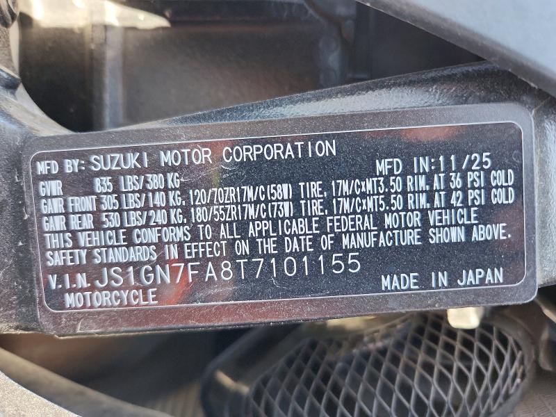 Aukcja sprzedaży 2026 Suzuki Gsx-r600, vin: JS1GN7FA8T7101155, numer aukcji: 67314116
