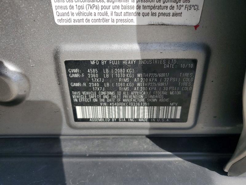Продажа на аукционе авто 2011 Subaru Outback, vin: 4S4BRBKC7B3361398, номер лота: 69802506