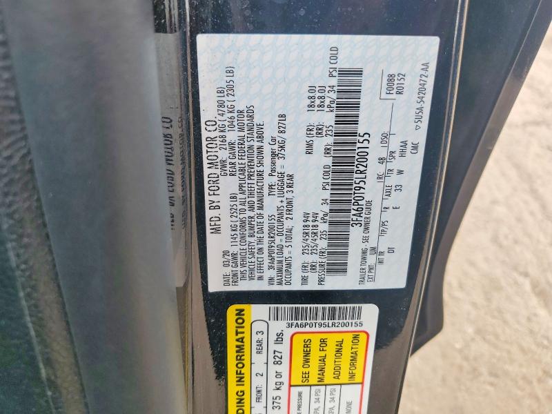Продажа на аукционе авто 2020 Ford Fusion, vin: 3FA6P0T95LR200155, номер лота: 68366046