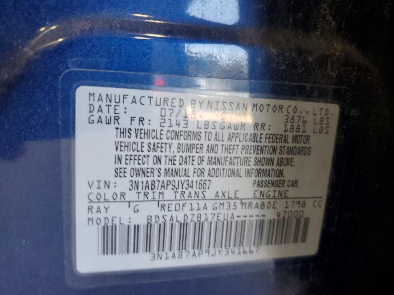 Aukcja sprzedaży 2018 Nissan Sentra, vin: 3N1AB7AP9JY341667, numer aukcji: 68594206