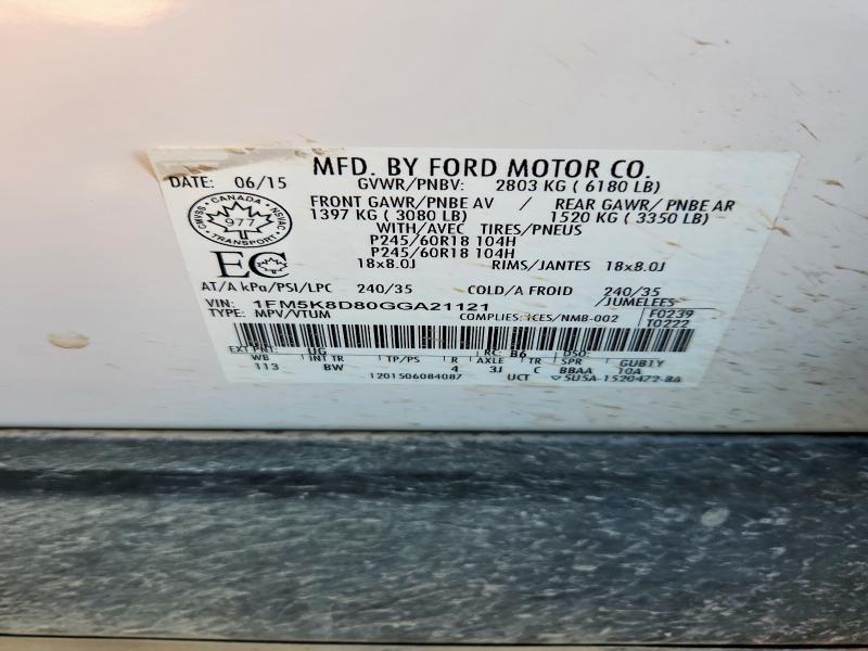 70687806 :رقم المزاد ، 1FM5K8D80GGA21121 vin ، 2016 Ford Explorer مزاد بيع