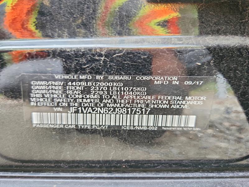 2018 Subaru Wrx მანქანა იყიდება აუქციონზე, vin: JF1VA2N62J9817517, აუქციონის ნომერი: 68327996