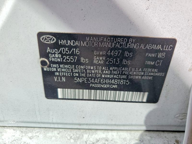 2017 Hyundai Sonata მანქანა იყიდება აუქციონზე, vin: 5NPE34AF6HH481815, აუქციონის ნომერი: 67470556