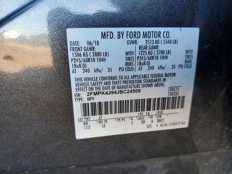 70880996 :رقم المزاد ، 2FMPK4J94JBC24509 vin ، 2018 Ford Edge مزاد بيع