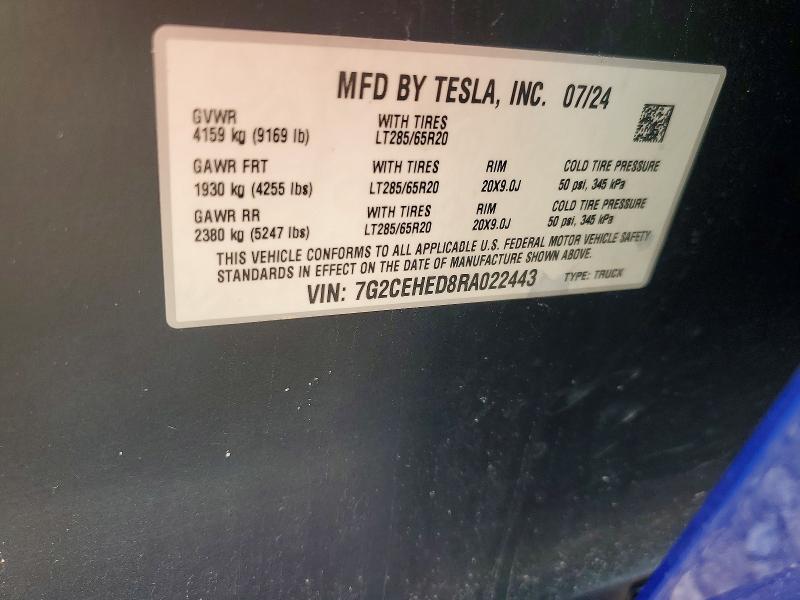67429086 :رقم المزاد ، 7G2CEHED8RA022443 vin ، 2024 Tesla Cybertruck مزاد بيع