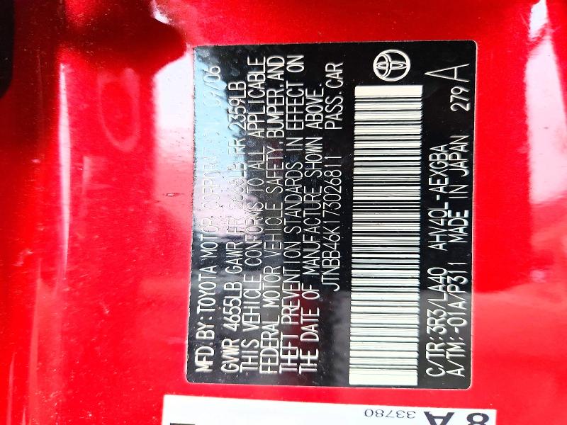 2007 Toyota Camry მანქანა იყიდება აუქციონზე, vin: JTNBB46K173026811, აუქციონის ნომერი: 70455516