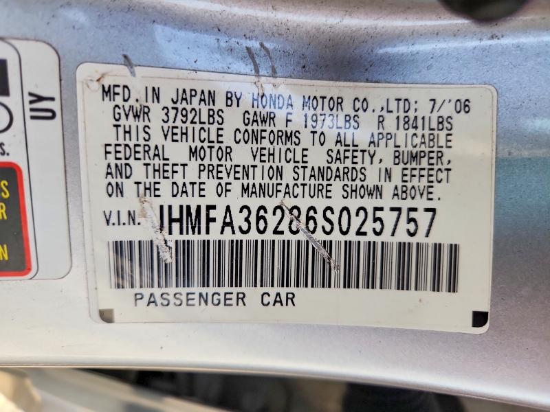 Aukcja sprzedaży 2006 Honda Civic, vin: JHMFA36286S025757, numer aukcji: 66477656