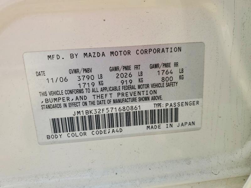 70458116 :رقم المزاد ، JM1BK32F571680861 vin ، 2007 Mazda 3 مزاد بيع