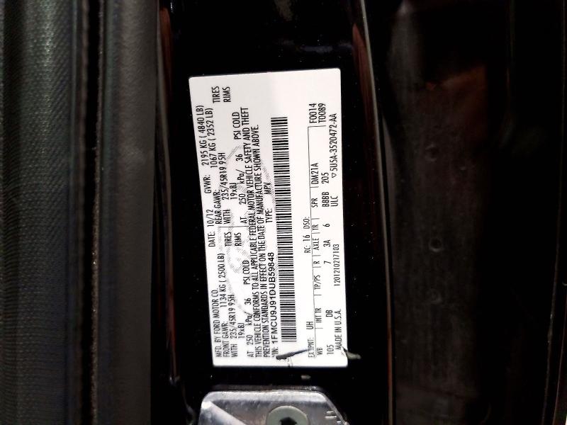 2013 Ford Escape მანქანა იყიდება აუქციონზე, vin: 1FMCU9J91DUB59848, აუქციონის ნომერი: 69862066