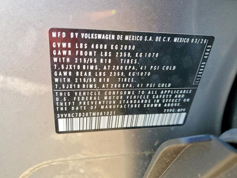 Aukcja sprzedaży 2026 Volkswagen Taos, vin: 3VV8C7B28TM061021, numer aukcji: 67267096