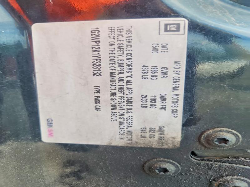 Продажа на аукционе авто 2000 Pontiac Grand Prix, vin: 1G2WP12K1YF328132, номер лота: 67555576
